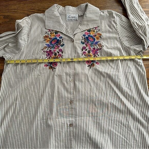 Linea by Louis‎ Dell'Olio Tan Stripe Colorful Embroidered Flowers Blouse Size XL - Picture 4 of 6
